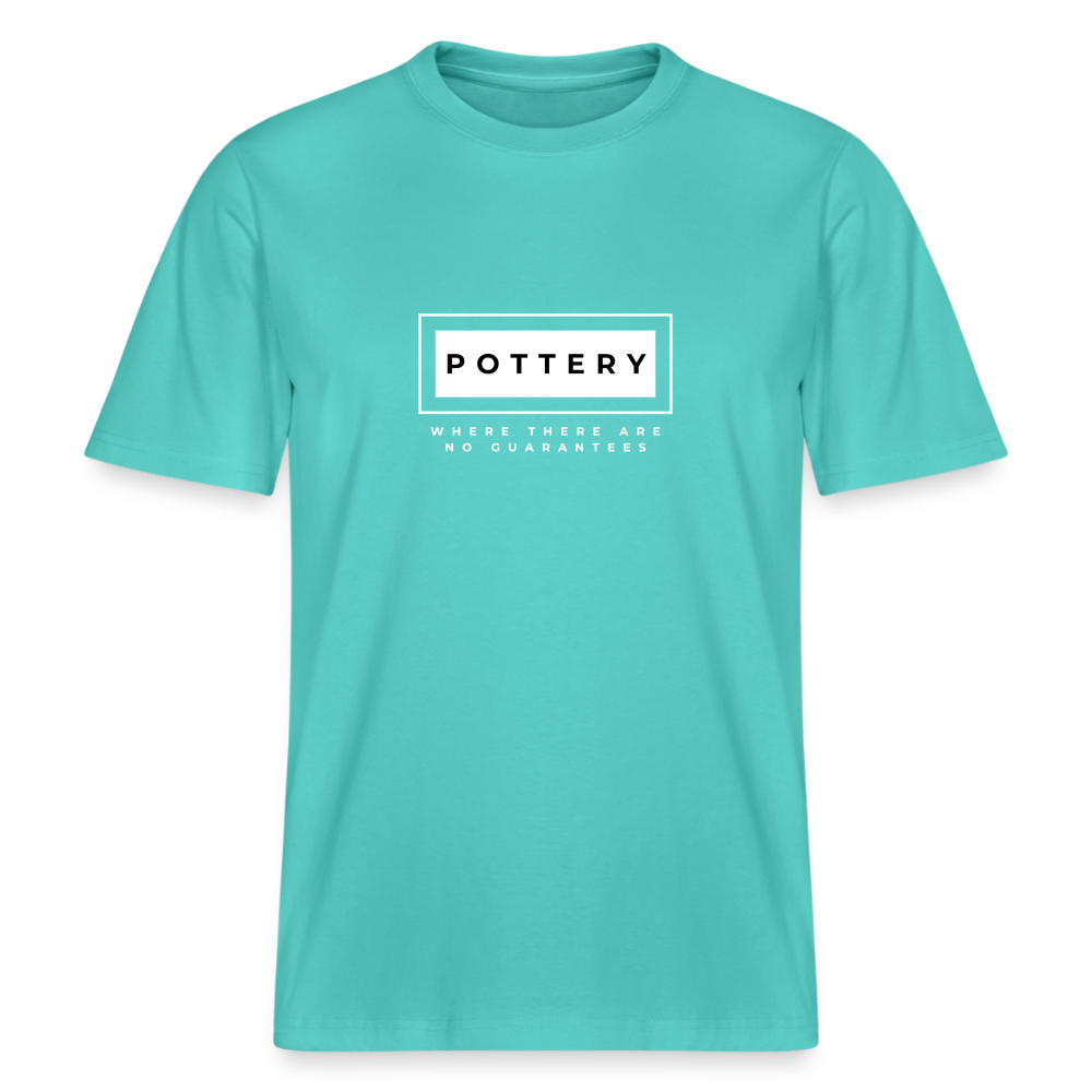 Pottery: Where There Are No Guarantees · Organic T-shirt — pool blue — front