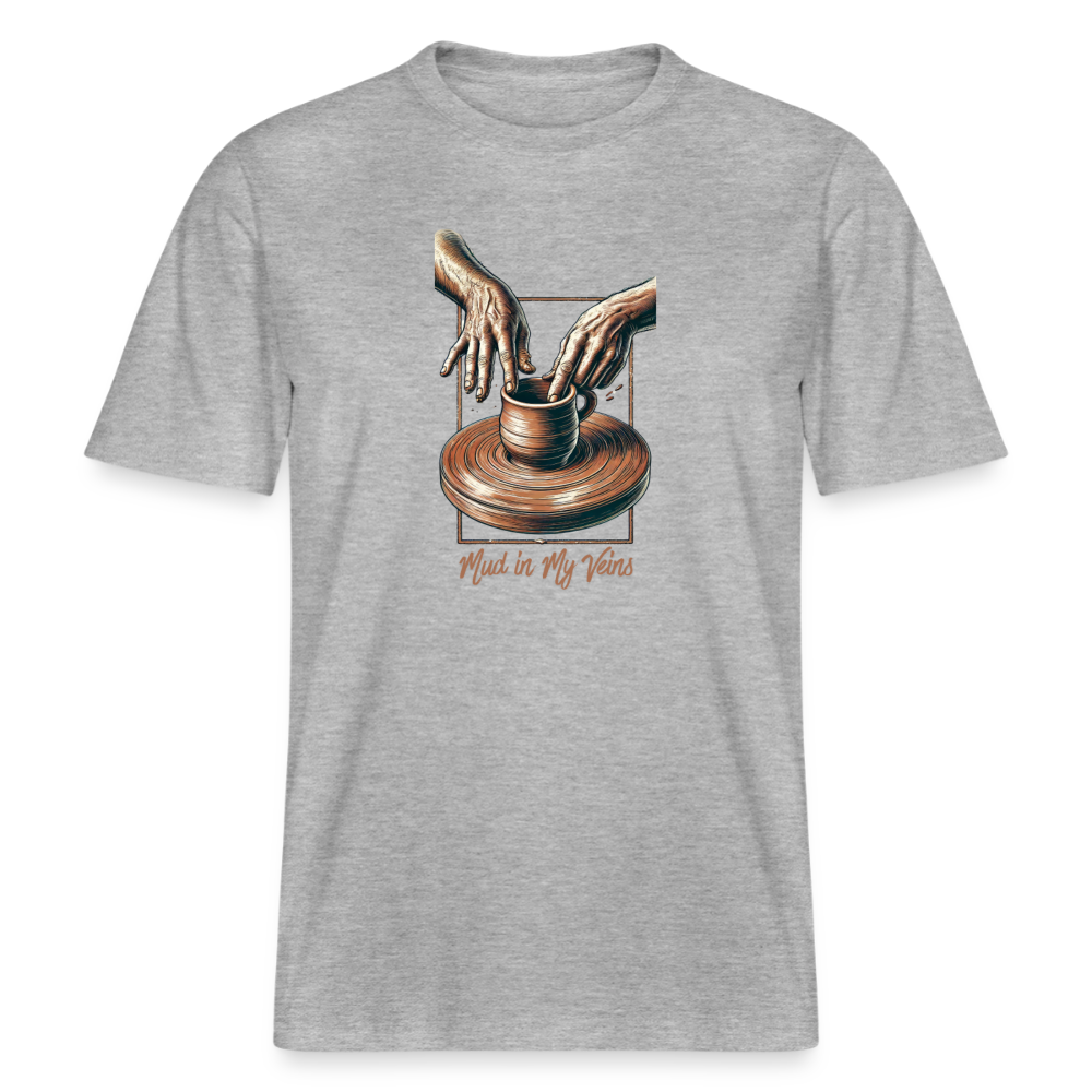 Mud In My Veins · Organic T-shirt — heather grey — front