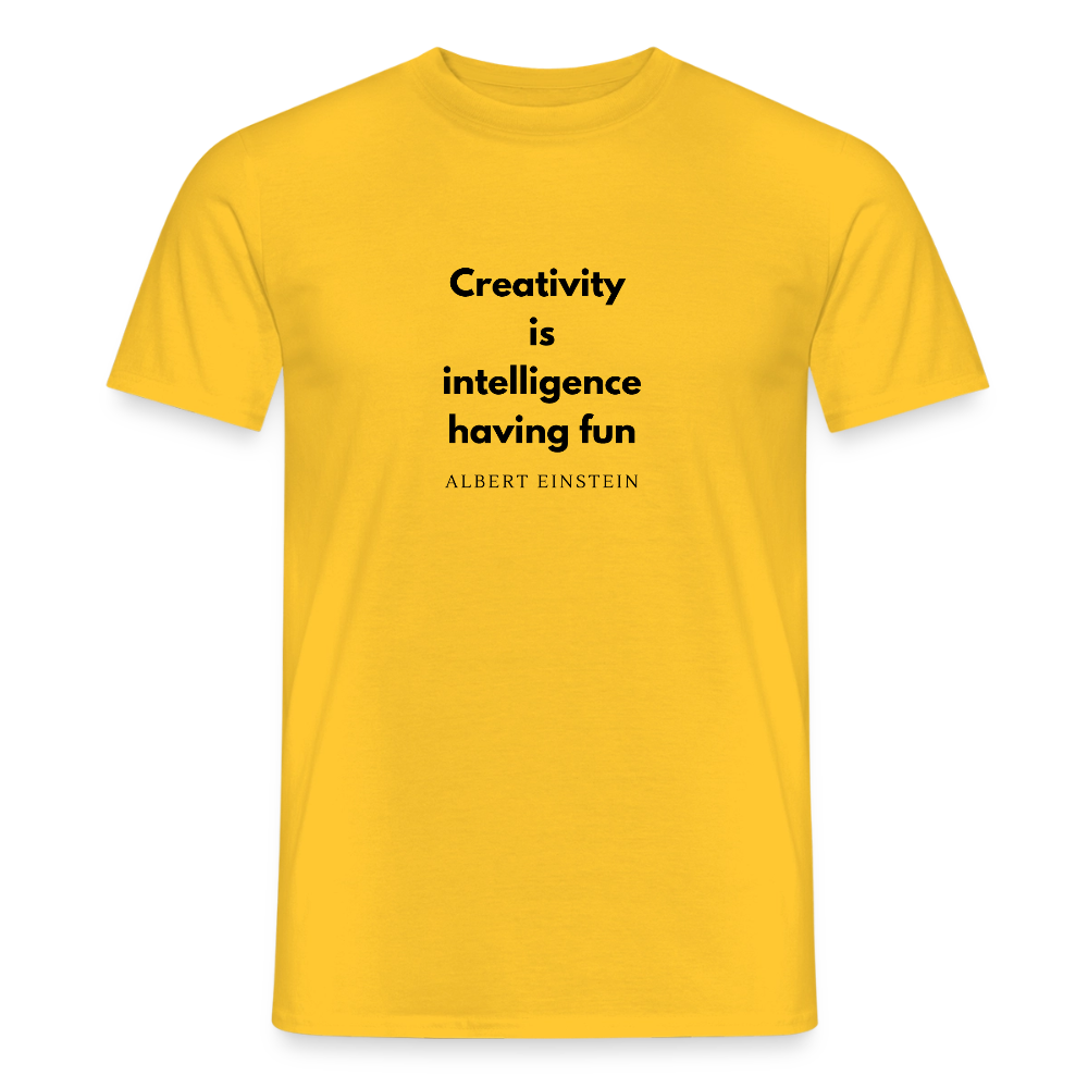 Creativity Is Intelligence Having Fun (black) · T-shirt — yellow — front