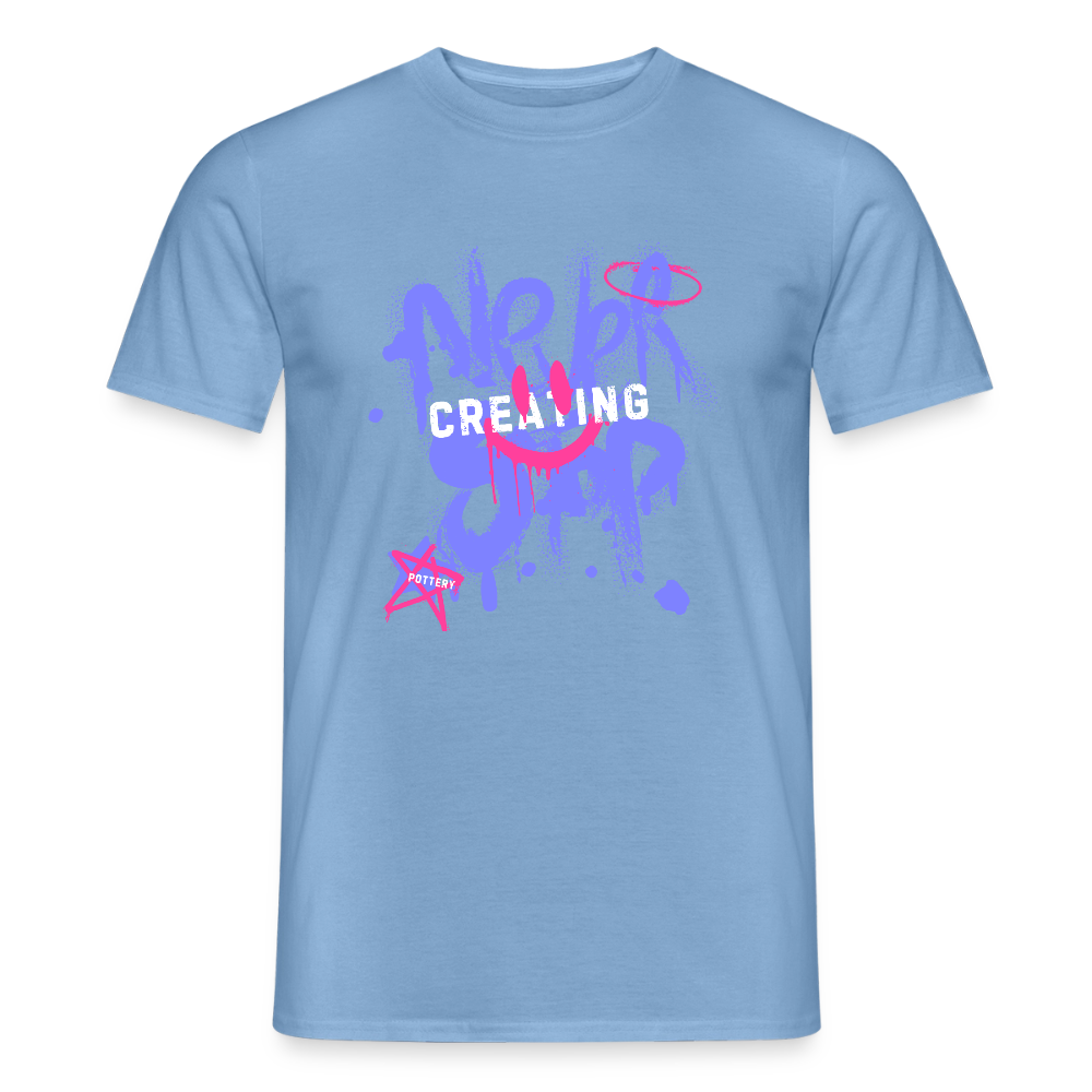 Never Stop Creating · T-shirt — carolina blue — front