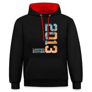 13. GEBURTSTAG LIMITED EDITION 2013 - Kontrast-Hoodie - Schwarz/Rot - Vorne - Anna (173cm) & Nico (186cm)