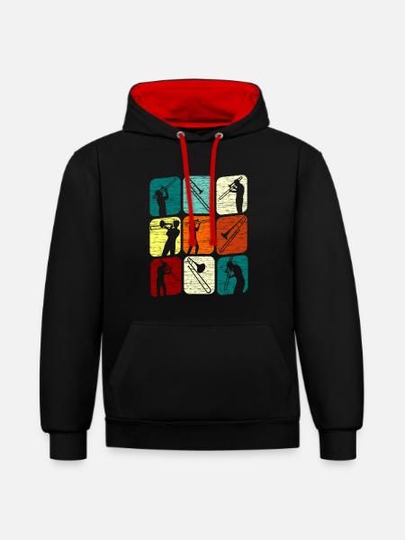 Posaunespieler Posaunist Posaune Retro - Kontrast-Hoodie - Schwarz/Rot