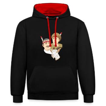 Bissige Politiker Indianerparodie - Kontrast-Hoodie - Schwarz/Rot - Vorne - Anna (173cm) & Nico (186cm)