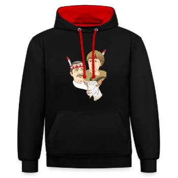 Bissige Politiker Indianerparodie - Kontrast-Hoodie - Schwarz/Rot - Vorne - Anna (173cm) & Nico (186cm)