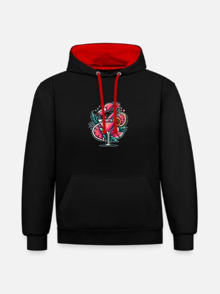 Flamingo Cocktail Logo - Contrast hoodie - black/red