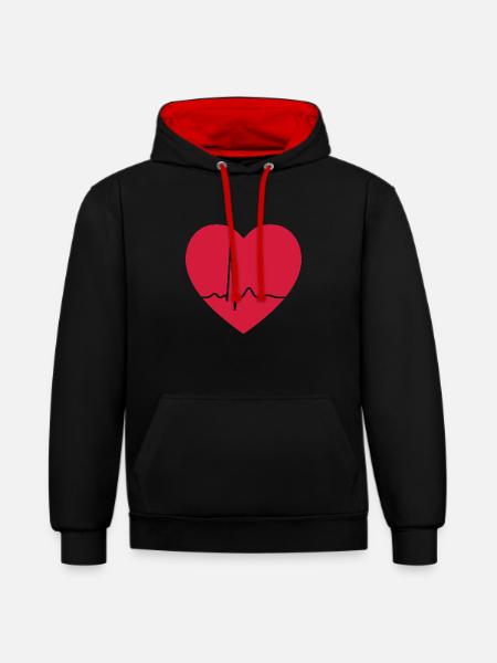 Heartbeat ECG Line Medical Pulse Wave Icon Vector - Contrast hoodie - black/red