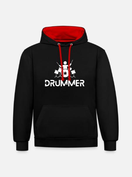 Batteur en action - Sweat à capuche contrasté - noir/rouge