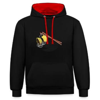 Furchtloser Diabolo Zirkusartist - Kontrast-Hoodie - Schwarz/Rot - Vorne - Anna (173cm) & Nico (186cm)