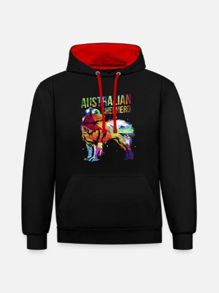 Flinker Australian Shepherd Hütehund - Kontrast-Hoodie - Schwarz/Rot