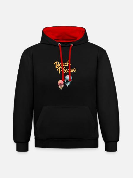 plage s’il vous plaît méduses - Sweat à capuche contrasté - noir/rouge