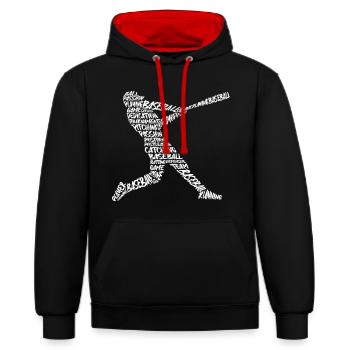 Baseball Baseballer Jungen Baseballspieler - Kontrast-Hoodie - Schwarz/Rot - Vorne - Anna (173cm) & Nico (186cm)