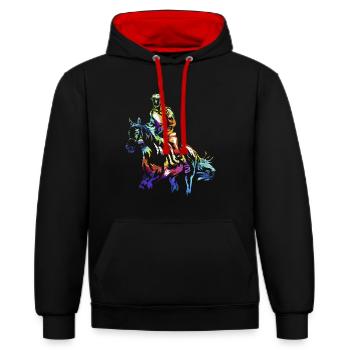 Forderndes Distanzreiten Pferdesport - Kontrast-Hoodie - Schwarz/Rot - Vorne - Anna (173cm) & Nico (186cm)