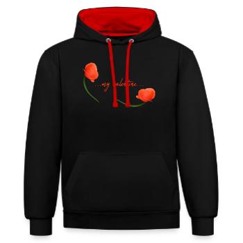 my valentine Valentin - Kontrast-Hoodie - Schwarz/Rot - Vorne - Anna (173cm) & Nico (186cm)