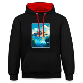 Insel Rab Kroatien Vintage Reiseplakat Souvenir - Kontrast-Hoodie - Schwarz/Rot - Vorne - Anna (173cm) & Nico (186cm)