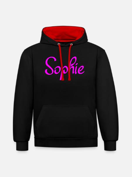 Sophie Neon Rosa Script - Kontrast-Hoodie - Schwarz/Rot