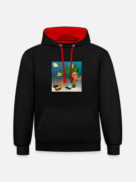 Marine life - Contrast hoodie - black/red