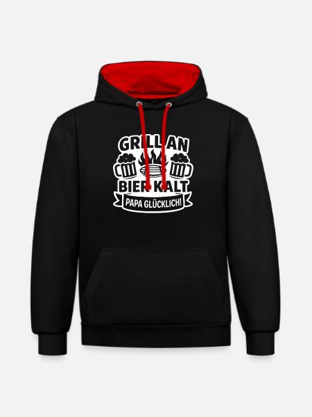 Grill Papa Bier Kalt - Kontrast-Hoodie - Schwarz/Rot