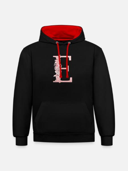 Florale Glitzer E - Kontrast-Hoodie - Schwarz/Rot