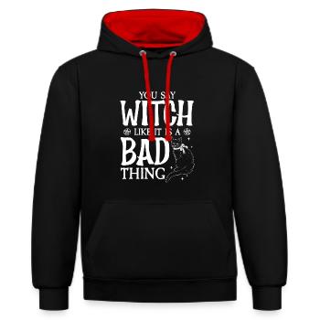 We Are The Daughters Of The Witches You Could Not - Kontrast-Hoodie - Schwarz/Rot - Vorne - Anna (173cm) & Nico (186cm)