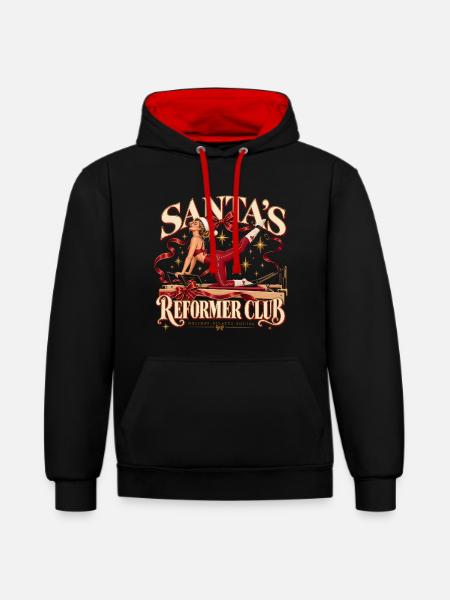 Weihnachts-Pilates-Reformer - Kontrast-Hoodie - Schwarz/Rot