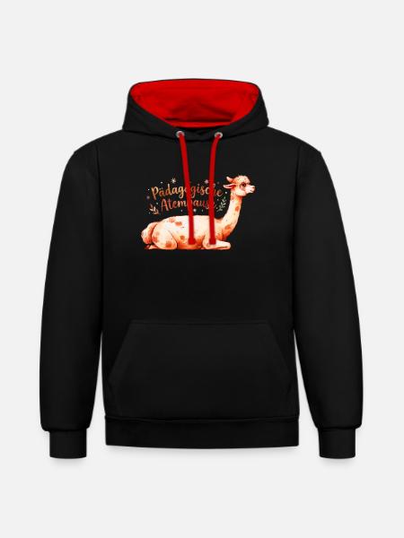 Pädagogische Atempause Alpaka Lehrer Spruch - Kontrast-Hoodie - Schwarz/Rot