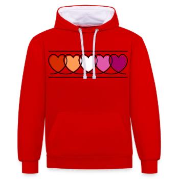 Cœurs lesbiennes lesbiennes - Sweat à capuche contrasté - rouge/blanc - Devant - Liana (172cm) & Jaron (178cm)
