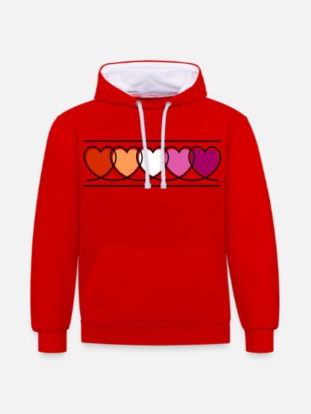 Lesbian Lesbian Hearts - Contrast hoodie - red/white