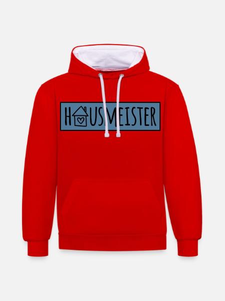 Hausmeister - Kontrast-Hoodie - Rot/Weiß