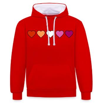 Cœurs lesbiennes, lesbiennes - Sweat à capuche contrasté - rouge/blanc - Devant - Liana (172cm) & Jaron (178cm)