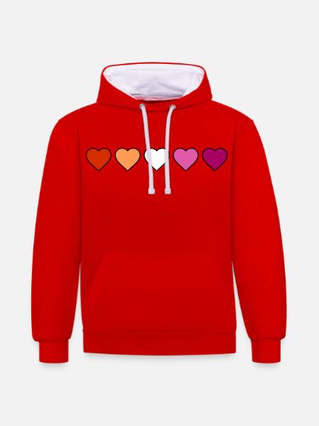 Lesbian Lesbian Lesbian Hearts - Contrast hoodie - red/white