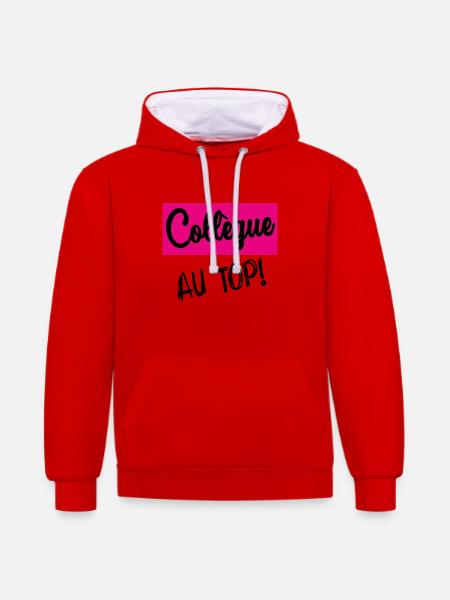 COLLEGUE - Sweat à capuche contrasté - rouge/blanc