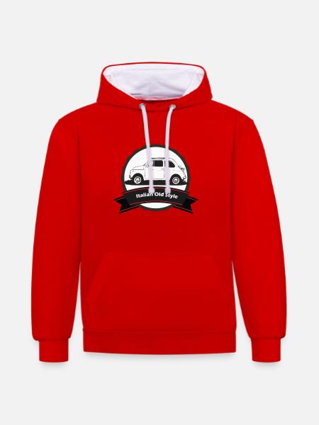 500 - Sweat à capuche contrasté - rouge/blanc