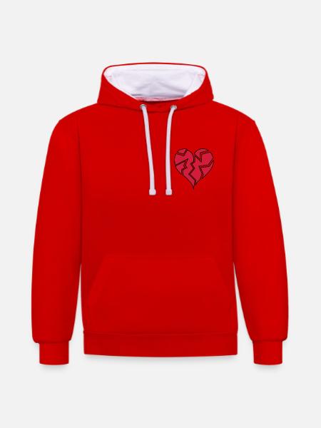 HEARTBROKEN <3 - Kontrast-Hoodie - Rot/Weiß