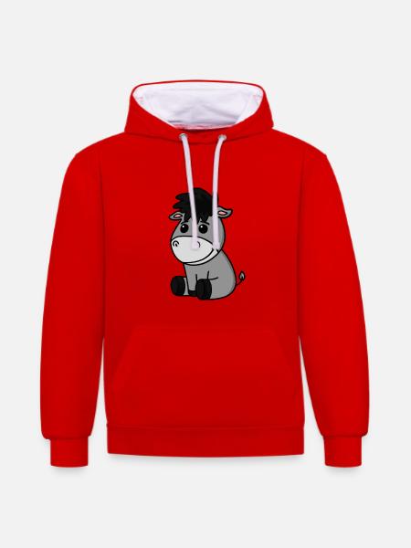Bébé âne - Sweat à capuche contrasté - rouge/blanc