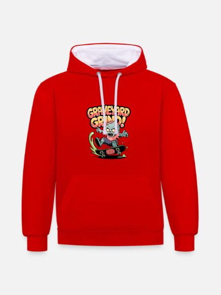 Friedhofs-Grind! - Kontrast-Hoodie - Rot/Weiß