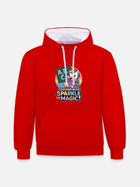 Teaching With Sparkle And Magic! - Contrast hoodie - red/white