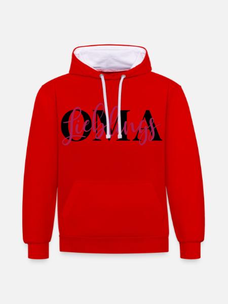 Lieblingsoma Oma - Kontrast-Hoodie - Rot/Weiß