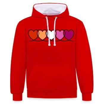 Cœurs lesbiennes lesbiennes - Sweat à capuche contrasté - rouge/blanc - Devant - Liana (172cm) & Jaron (178cm)
