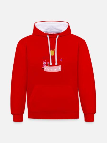 Schulkind erstklassig - Kontrast-Hoodie - Rot/Weiß