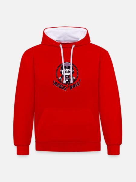 Rebellische Puppe - Kontrast-Hoodie - Rot/Weiß