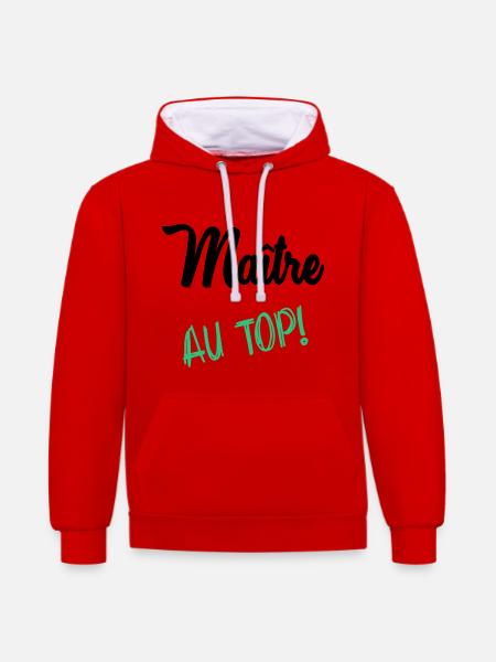 MAITRE. MAÎTRESSE. MERCI - Sweat à capuche contrasté - rouge/blanc
