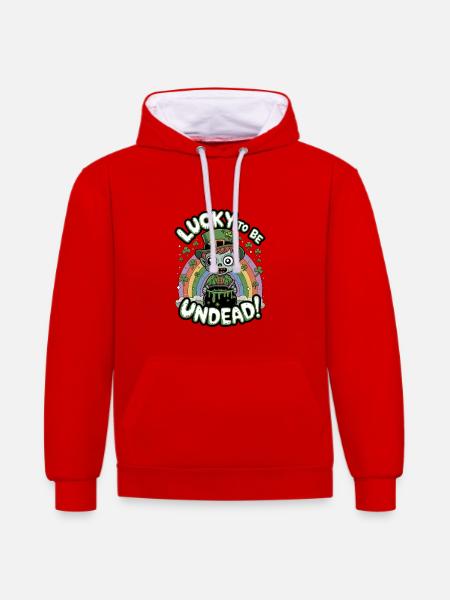 Lucky To Be Undead! - Contrast hoodie - red/white