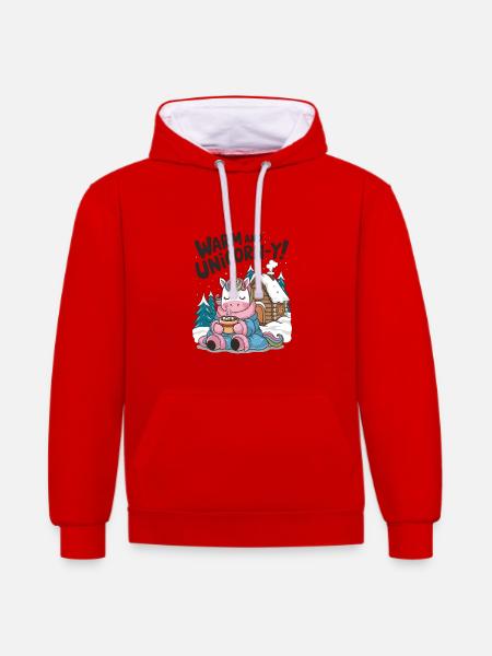 Warm And Unicorn-y! - Contrast hoodie - red/white