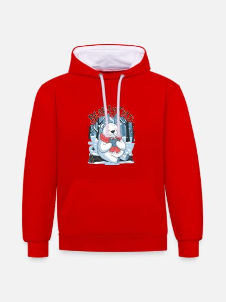 Bear-ly Cold - Contrast hoodie - red/white