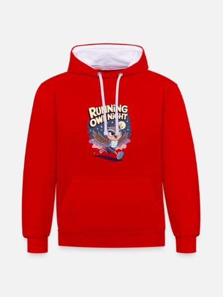 Running Owl Night - Contrast hoodie - red/white