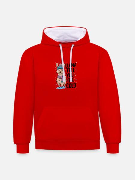 Llama Tell You It's Cold - Contrast hoodie - red/white