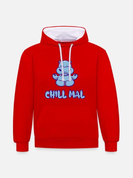 Chill Mal Hippo Meditation - Kontrast-Hoodie - Rot/Weiß