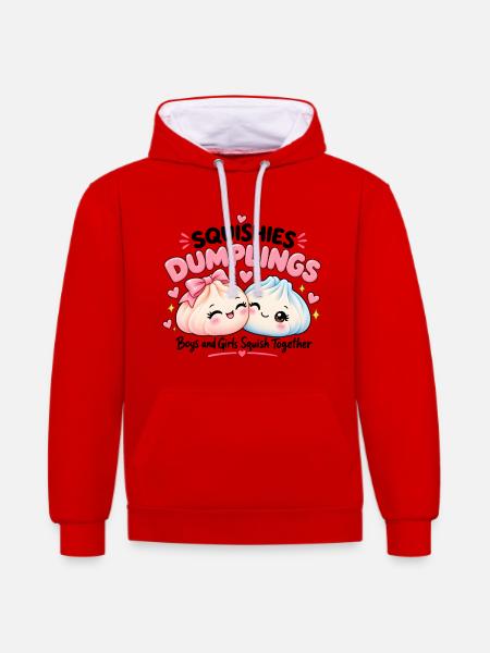 Squishy Dumplings – Boys & Girls - Kontrast-Hoodie - Rot/Weiß