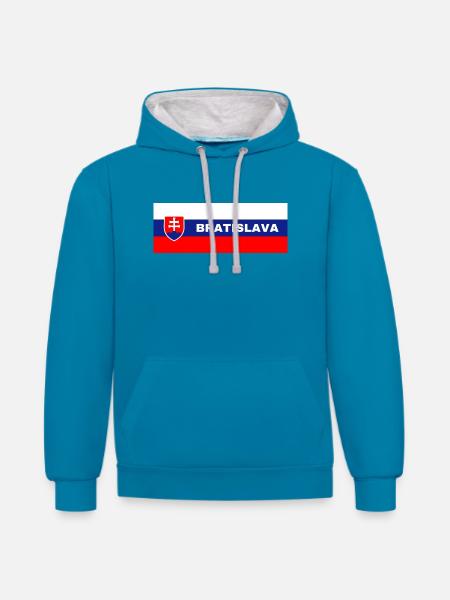 Bratislava City in Slovakian Flag - Contrast hoodie - peacock blue/heather grey