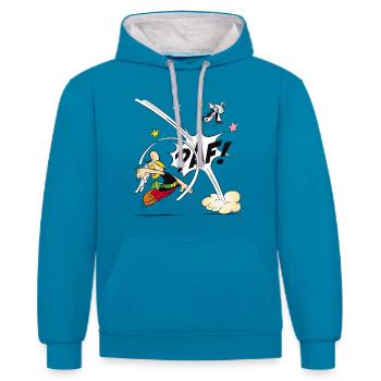 Asterix & Obelix - Asterix Faust - Kontrast-Hoodie - Pfauenblau/Grau meliert - Vorne - Liana (172cm) & Jaron (178cm)